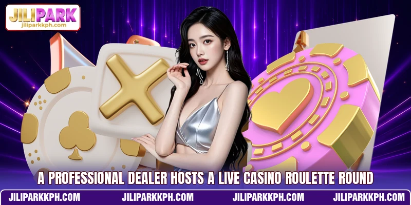 A professional dealer hosts a live casino roulette round