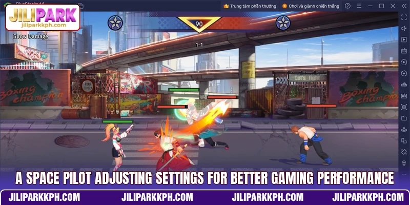 A space pilot adjusting settings for better gaming performance