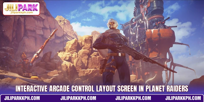 Interactive arcade control layout screen in Planet Raiders