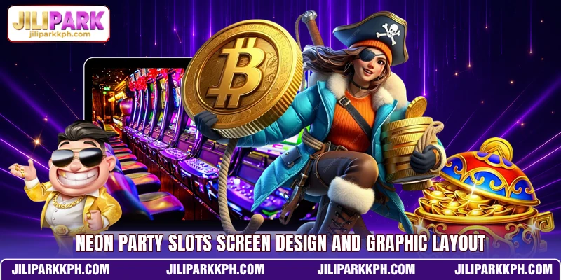 Neon Party Slots screen design and graphic layout